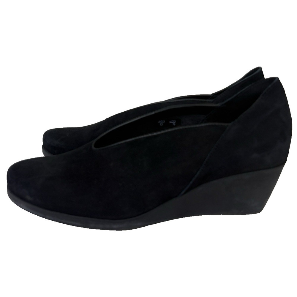 Arche Piassy Nubuck Wedge Shoes Womens 10/42 Slip On Black Leather Minimalist